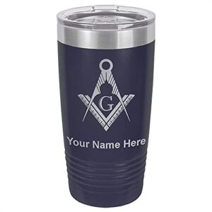 lasergram 20oz vacuum insulated tumbler mug, freemason symbol, personalized engraving included (navy blue)