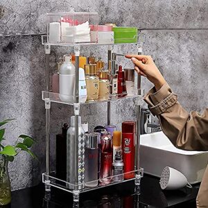 bathroom organizer countertop,3-tier vanity tray shelf cosmetic organizer perfume skincare stanading counter shelf,multi-functional acrylic organizer bathroom tray