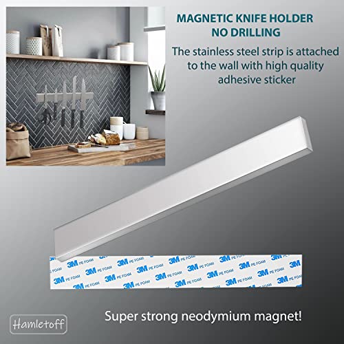 Hamletoff Magnetic Knife Holder for Wall no Drilling – 16 Inch Stainless Steel Magnetic Knife Holder Self Adhesive - Kitchen Magnetic Knife Strip with Adhesive Sticker