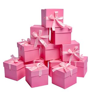 gp sup 12 pcs squared boxes with lids,pink kraft gift boxes for birthdays christmas,mother's day (pink, 4”×4”×4”)