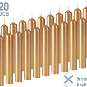 BRUBAKER Mini Taper Candles 20 pcs - Gold - 3¾ x ½ Inches Unscented Candles for Rituals, Spells, Witchcraft, Wedding, Home Decor and Party