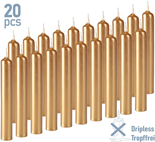 BRUBAKER Mini Taper Candles 20 pcs - Gold - 3¾ x ½ Inches Unscented Candles for Rituals, Spells, Witchcraft, Wedding, Home Decor and Party