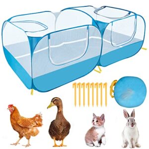 lukovee small animals playpen, chicken pen with escape-proof detachable bottom & 4 zipper doors, breathable foldable portable large chicken run coop for puppy duck kitten rabbits outdoor yard (blue)