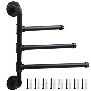 scdgrw industrial style iron pipe swing out towel rack, wall mounted 3 arm swivel towel bar rack vintage iron pipe towel holder storage organizer