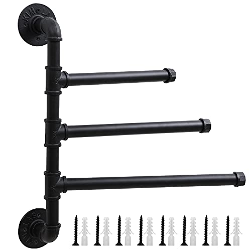 SCDGRW Industrial Style Iron Pipe Swing Out Towel Rack, Wall Mounted 3 Arm Swivel Towel Bar Rack Vintage Iron Pipe Towel Holder Storage Organizer