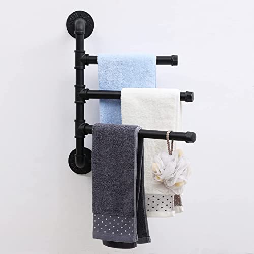 SCDGRW Industrial Style Iron Pipe Swing Out Towel Rack, Wall Mounted 3 Arm Swivel Towel Bar Rack Vintage Iron Pipe Towel Holder Storage Organizer