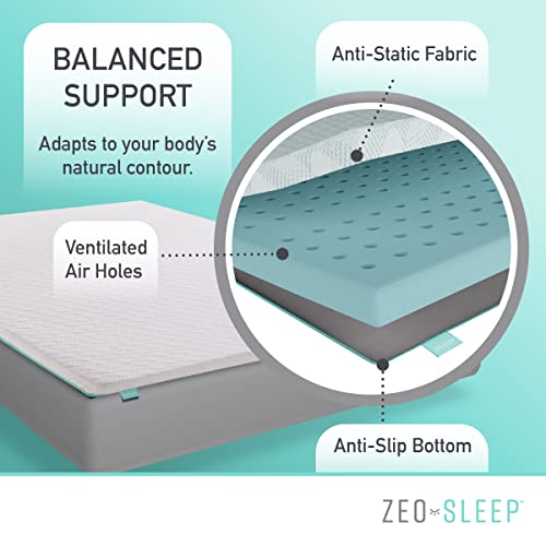 ZEO-SLEEP 1.5-inch Mattress Topper - Queen Size Memory Foam Mattress Topper - Balanced Support Mattress Topper for Back Discomfort 75 x 38 x 1.5 inches