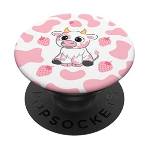 cute pink strawberry cow print aesthetic pattern kawaii popsockets swappable popgrip
