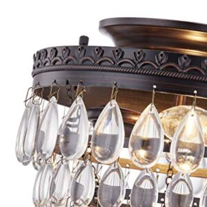 YaoKuem Semi Flush Mount Ceiling Light Fixture with K9 Crystal, 2-Light E12 Base, Metal Housing, Bulbs NOT Included