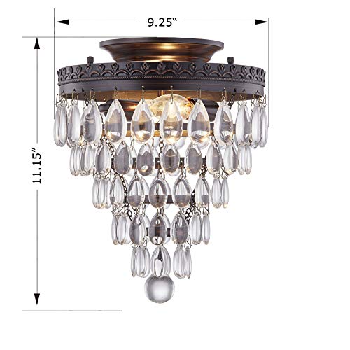 YaoKuem Semi Flush Mount Ceiling Light Fixture with K9 Crystal, 2-Light E12 Base, Metal Housing, Bulbs NOT Included