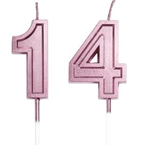 14th birthday candles cake numeral candles happy birthday cake candles topper decoration for birthday wedding anniversary celebration supplies (rose gold)