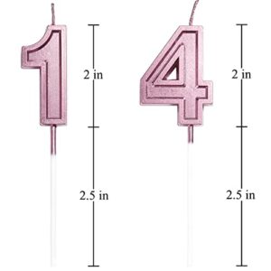 14th Birthday Candles Cake Numeral Candles Happy Birthday Cake Candles Topper Decoration for Birthday Wedding Anniversary Celebration Supplies (Rose Gold)