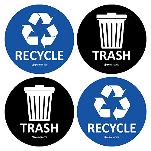 IGNIXIA (Pack of 4 Recycle & Trash Stickers Combo Indoor & Outdoor Trash Bin Decals Recycle & Trash Symbols Sticker 4 X 4 Inches Self Adhesive Peel & Stick (Blue and Black)