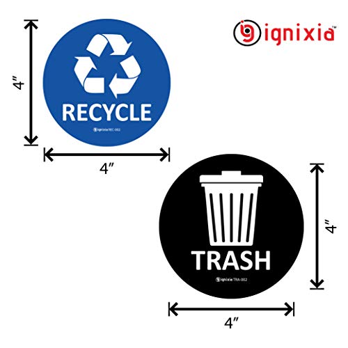 IGNIXIA (Pack of 4 Recycle & Trash Stickers Combo Indoor & Outdoor Trash Bin Decals Recycle & Trash Symbols Sticker 4 X 4 Inches Self Adhesive Peel & Stick (Blue and Black)