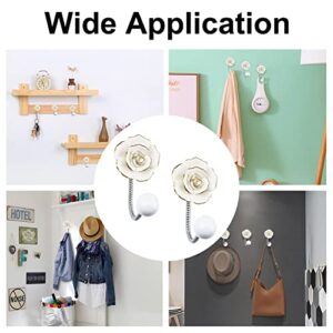 UFURMATE Coat Hooks, 2Pcs 3D Flower Ceramic Wall Coat Hook Decorative Flower Wall Mounted Robe Hook Bathroom Rose Rack Hangers for Hanging Scarf, Bag, Towel, Hat (Light Yellow Rose)