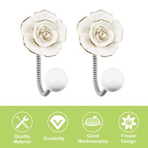 UFURMATE Coat Hooks, 2Pcs 3D Flower Ceramic Wall Coat Hook Decorative Flower Wall Mounted Robe Hook Bathroom Rose Rack Hangers for Hanging Scarf, Bag, Towel, Hat (Light Yellow Rose)