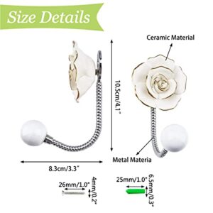 UFURMATE Coat Hooks, 2Pcs 3D Flower Ceramic Wall Coat Hook Decorative Flower Wall Mounted Robe Hook Bathroom Rose Rack Hangers for Hanging Scarf, Bag, Towel, Hat (Light Yellow Rose)