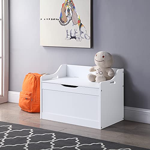 RAAMZO Wood Modern Storage Bench Box Blanket Chest Trunk with Safety Hinged Lid in White Finish