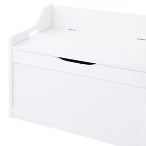 RAAMZO Wood Modern Storage Bench Box Blanket Chest Trunk with Safety Hinged Lid in White Finish