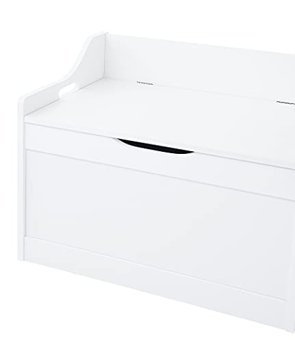 RAAMZO Wood Modern Storage Bench Box Blanket Chest Trunk with Safety Hinged Lid in White Finish