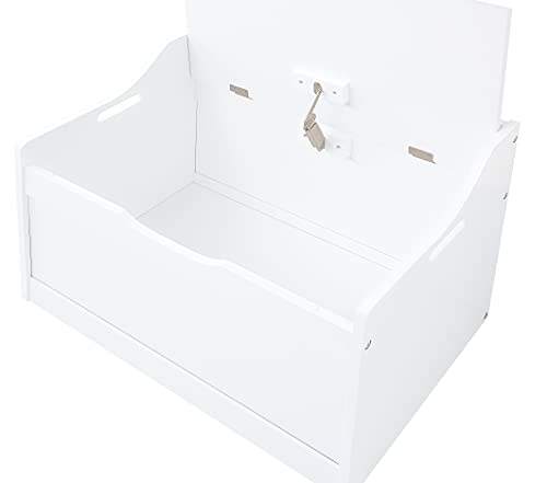 RAAMZO Wood Modern Storage Bench Box Blanket Chest Trunk with Safety Hinged Lid in White Finish