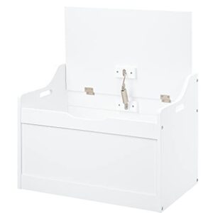 RAAMZO Wood Modern Storage Bench Box Blanket Chest Trunk with Safety Hinged Lid in White Finish