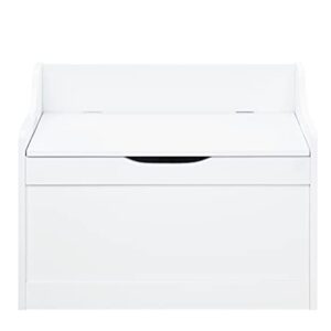 RAAMZO Wood Modern Storage Bench Box Blanket Chest Trunk with Safety Hinged Lid in White Finish