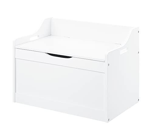 RAAMZO Wood Modern Storage Bench Box Blanket Chest Trunk with Safety Hinged Lid in White Finish