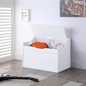 RAAMZO Wood Modern Storage Bench Box Blanket Chest Trunk with Safety Hinged Lid in White Finish