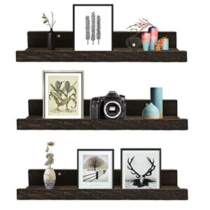 24 in wood floating shelves wall mounted set of 3 wall photoes hangers picture ledge wall décor sunglasses organizer shelves storage makeup holder for wall art display kids office home rustic black