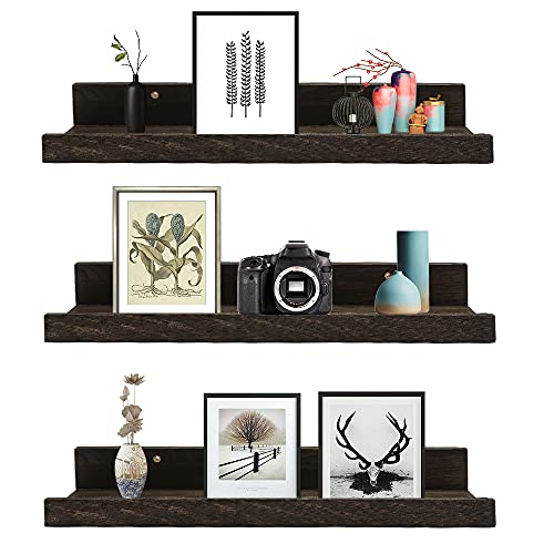 24 in Wood Floating Shelves Wall Mounted Set of 3 Wall Photoes Hangers Picture Ledge Wall Décor Sunglasses Organizer Shelves Storage Makeup Holder for Wall Art Display Kids Office Home Rustic Black