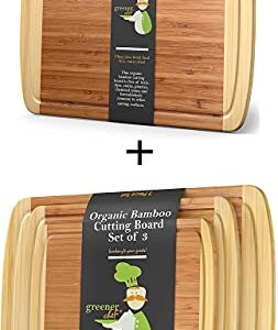 Wood Bamboo Cutting Board – Set of 3 and Medium-Large Wood Cutting Board : 14.5 x 11.5 Inches