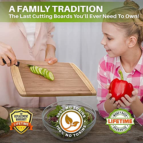 Wood Bamboo Cutting Board – Set of 3 and Medium-Large Wood Cutting Board : 14.5 x 11.5 Inches