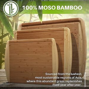 Wood Bamboo Cutting Board – Set of 3 and Medium-Large Wood Cutting Board : 14.5 x 11.5 Inches