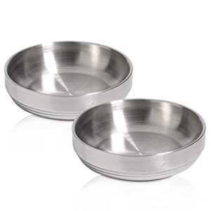 msbc food grade 304 stainless steel cat bowls, shallow and wide metal cat food and water feeder set, durable pet feeding dishes for cat, kitten, puppy, whisker stress free, dishwasher safe, set of 2
