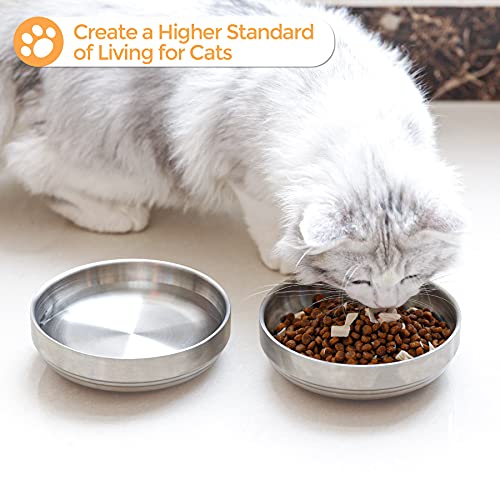 MSBC Food Grade 304 Stainless Steel Cat Bowls, Shallow and Wide Metal Cat Food and Water Feeder Set, Durable Pet Feeding Dishes for Cat, Kitten, Puppy, Whisker Stress Free, Dishwasher Safe, Set of 2