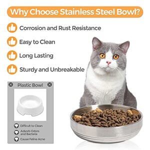 MSBC Food Grade 304 Stainless Steel Cat Bowls, Shallow and Wide Metal Cat Food and Water Feeder Set, Durable Pet Feeding Dishes for Cat, Kitten, Puppy, Whisker Stress Free, Dishwasher Safe, Set of 2