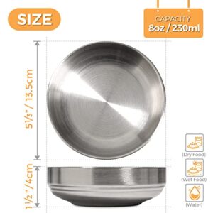 MSBC Food Grade 304 Stainless Steel Cat Bowls, Shallow and Wide Metal Cat Food and Water Feeder Set, Durable Pet Feeding Dishes for Cat, Kitten, Puppy, Whisker Stress Free, Dishwasher Safe, Set of 2