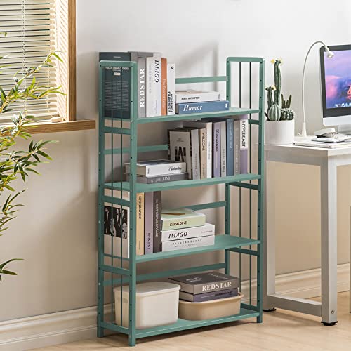 IOTXY Adjustable Bamboo Open Bookshelf - Large 4-Tier Free Standing Storage Rack, Multifunctional Display Stand for Home and Office, Bookcase, Light Green