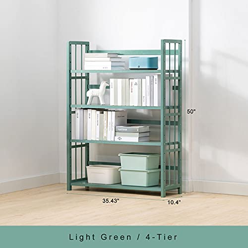 IOTXY Adjustable Bamboo Open Bookshelf - Large 4-Tier Free Standing Storage Rack, Multifunctional Display Stand for Home and Office, Bookcase, Light Green