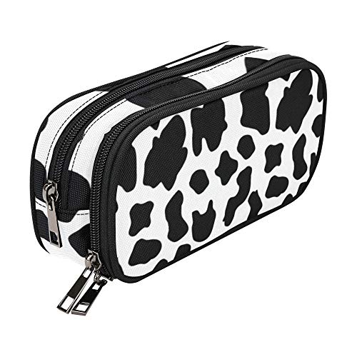 Cow Pencil Case for Teen Girls Boys, ANANGTEE Black and White Print Fur Tote Small Makeup Bag for Women, School Stationery Accessory Zipper Large Pouch, Office Organizer Soft Travel Toiletry 10