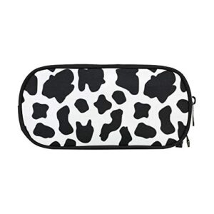 Cow Pencil Case for Teen Girls Boys, ANANGTEE Black and White Print Fur Tote Small Makeup Bag for Women, School Stationery Accessory Zipper Large Pouch, Office Organizer Soft Travel Toiletry 10