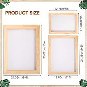 Honoson 3 Pieces Paper Making Wooden Paper Making Mould Papermaking Screen Kit 3 Size Frame for DIY Paper Craft (5 x 7 Inches, 7.5 x 9.8 Inches, 9.8 x 13 Inches)