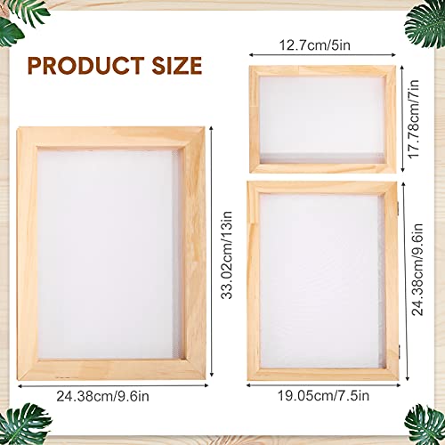 Honoson 3 Pieces Paper Making Wooden Paper Making Mould Papermaking Screen Kit 3 Size Frame for DIY Paper Craft (5 x 7 Inches, 7.5 x 9.8 Inches, 9.8 x 13 Inches)