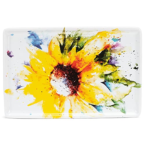 DEMDACO Dean Crouser Sunflower Watercolor Yellow 7.5 x 5 Glossy Ceramic Stoneware Decorative Tray