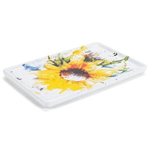 DEMDACO Dean Crouser Sunflower Watercolor Yellow 7.5 x 5 Glossy Ceramic Stoneware Decorative Tray