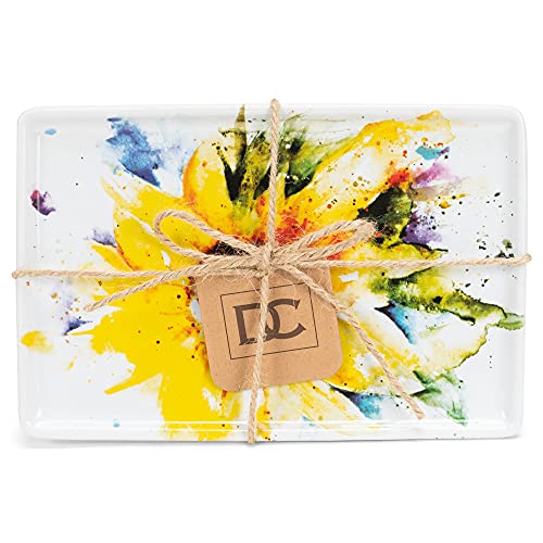 DEMDACO Dean Crouser Sunflower Watercolor Yellow 7.5 x 5 Glossy Ceramic Stoneware Decorative Tray