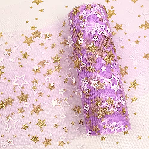 Yuanchuan Golden Star Glitter Tulle Rolls 6 inch x 10 Yards (30 feet) Tulle Rolls Spool Fabric Tutu for DIY Skirts Wedding Gift Wrap Sewing Crafting Bow Bridal Decorations Birthday Party (Purple)