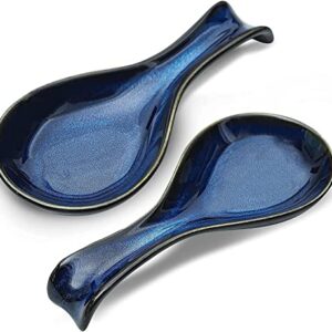 uniidea Ceramic Spoon Rest for Stove Top, Porcelain Spoon Holder, Large Spoon Rest for Kitchen Counter Stove Top, Spoon Rest Blue, Set of 2
