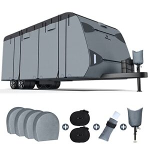 rvmasking 7 layers top rv travel trailer cover rip-stop waterproof camper cover fits 24‘1”-26' motorhome - anti-uv windproof breathable with 4 tire covers & tongue jack cover